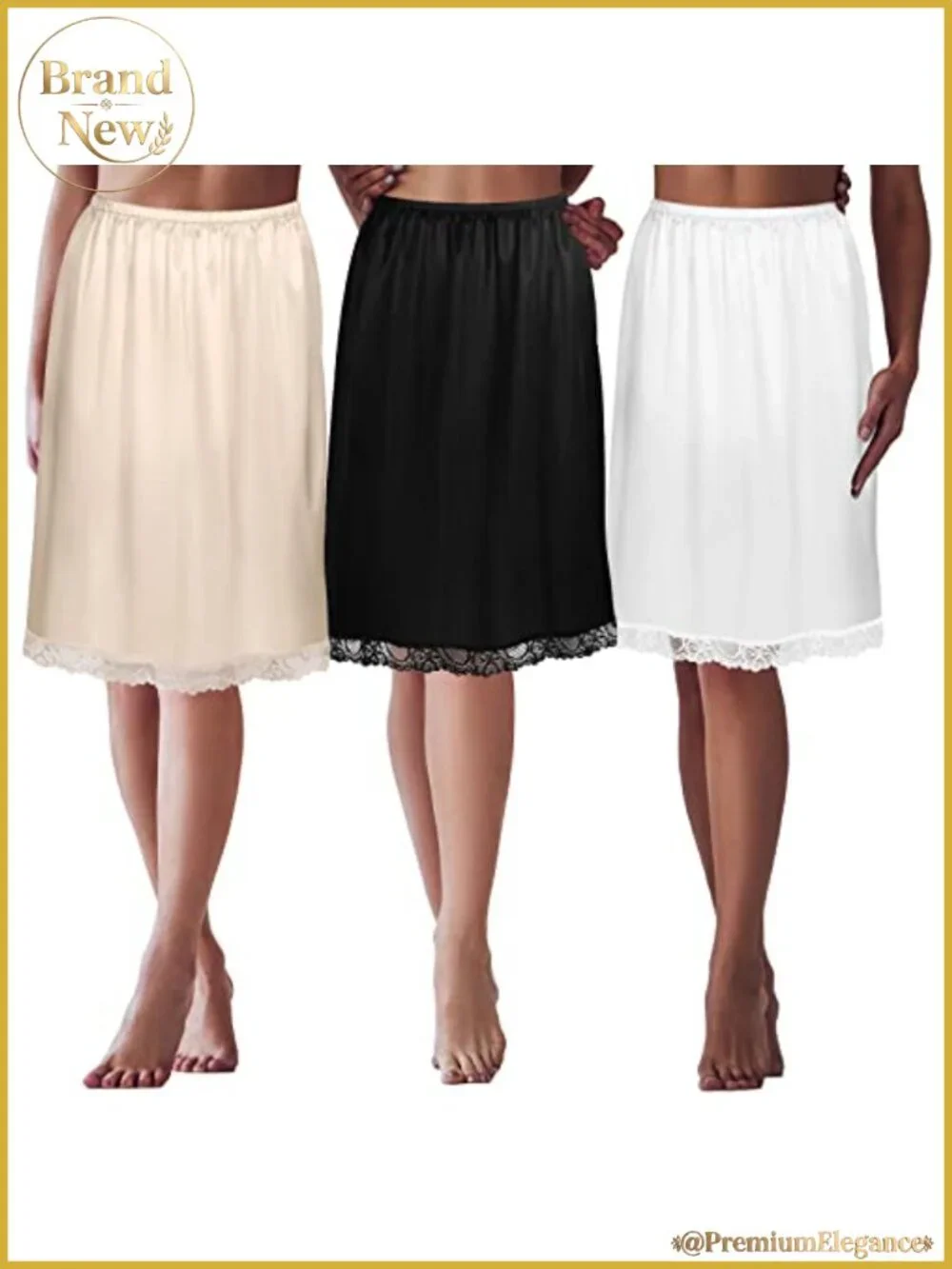 Half Slips for Women Under Dresses Satin Lace Non Cling 3 Pack